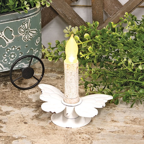 ๐ Distressed White Metal Butterfly Taper Candle Holder - Image 4