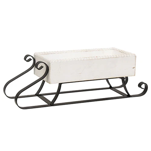 Distressed White Wood & Metal Farmhouse Sled