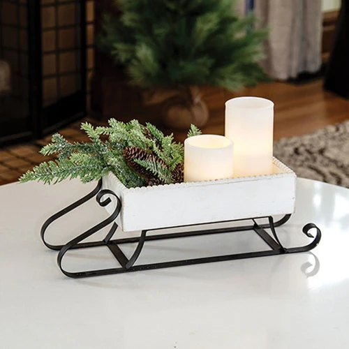 Distressed White Wood & Metal Farmhouse Sled - Image 2