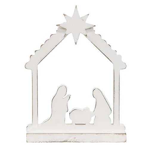 ๐ Distressed White Wood Nativity Silhouette Block 8.5" H - Image 2