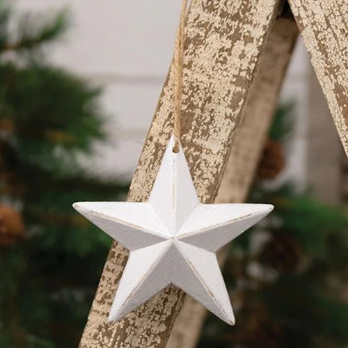 ๐ Distressed White Wooden Sparkle Star Ornament 4.5" - Image 2