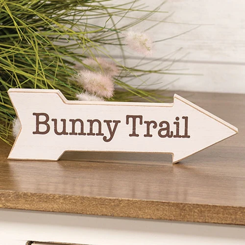 Distressed Wood Bunny Trail Arrow 10" Block Sign