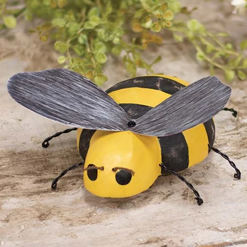 💙 Distressed Wooden Bee with Metal Wings & Wire Legs