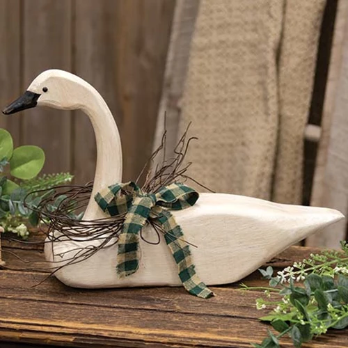 ๐ Distressed Wooden Carved Look Swan - Image 2