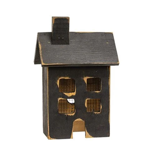Distressed Wooden Small Black Light Up House 11" H