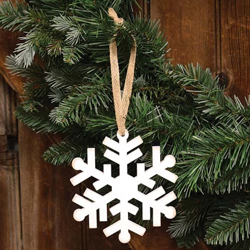 ๐ Distressed Wooden Snowflake 5.25" Ornament with Burlap Hanger