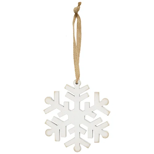 ๐ Distressed Wooden Snowflake 5.25" Ornament with Burlap Hanger - Image 2