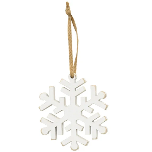 💙 Distressed Wooden Snowflake Ornament with Burlap Hanger 3.5"