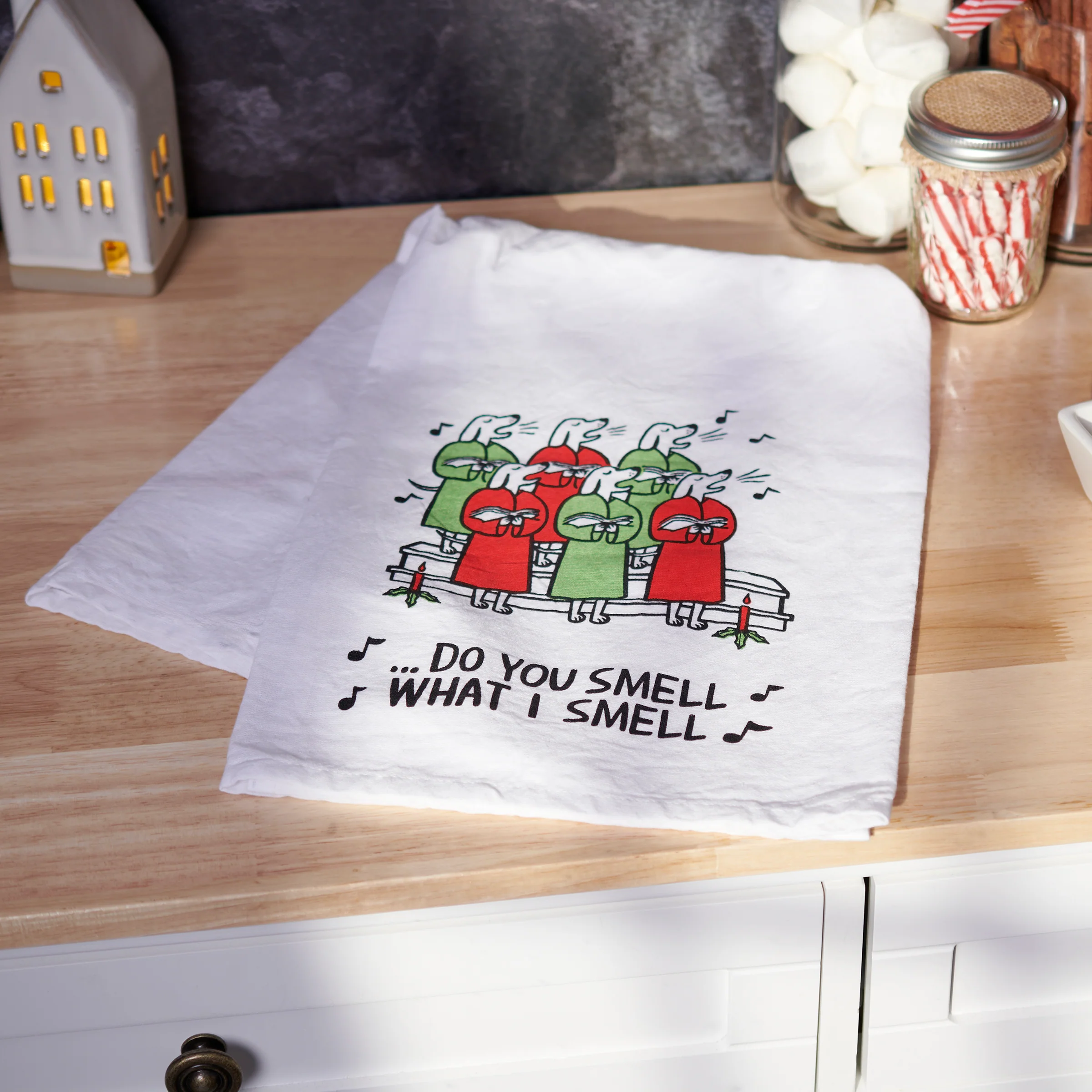 ๐ Do You Smell What I Smell Dog Christmas Choir Kitchen Towel - Image 3