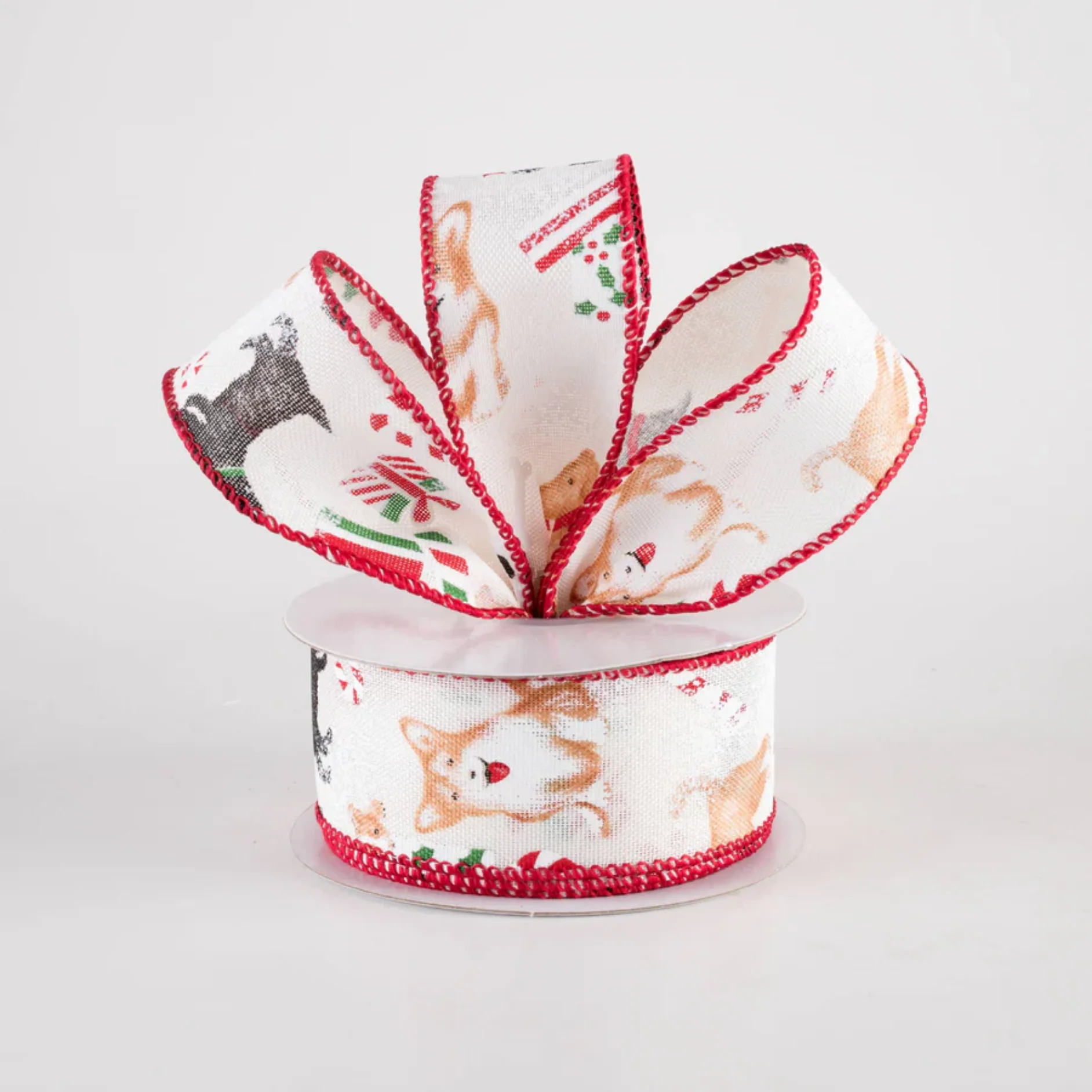Dogs Playing On Christmas Cream Colored Ribbon 1.5" x 10 yards