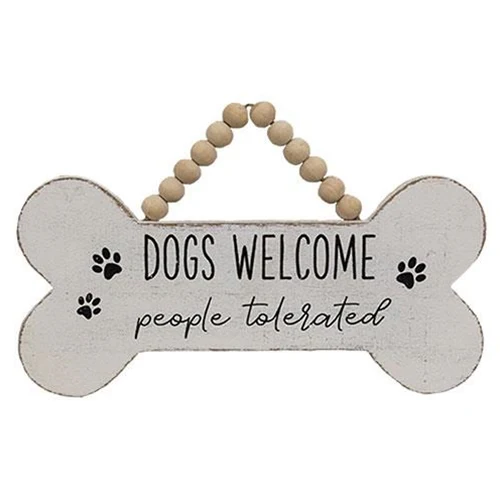 Dogs Welcome People Tolerated Beaded Wood Hanging Sign - Image 2