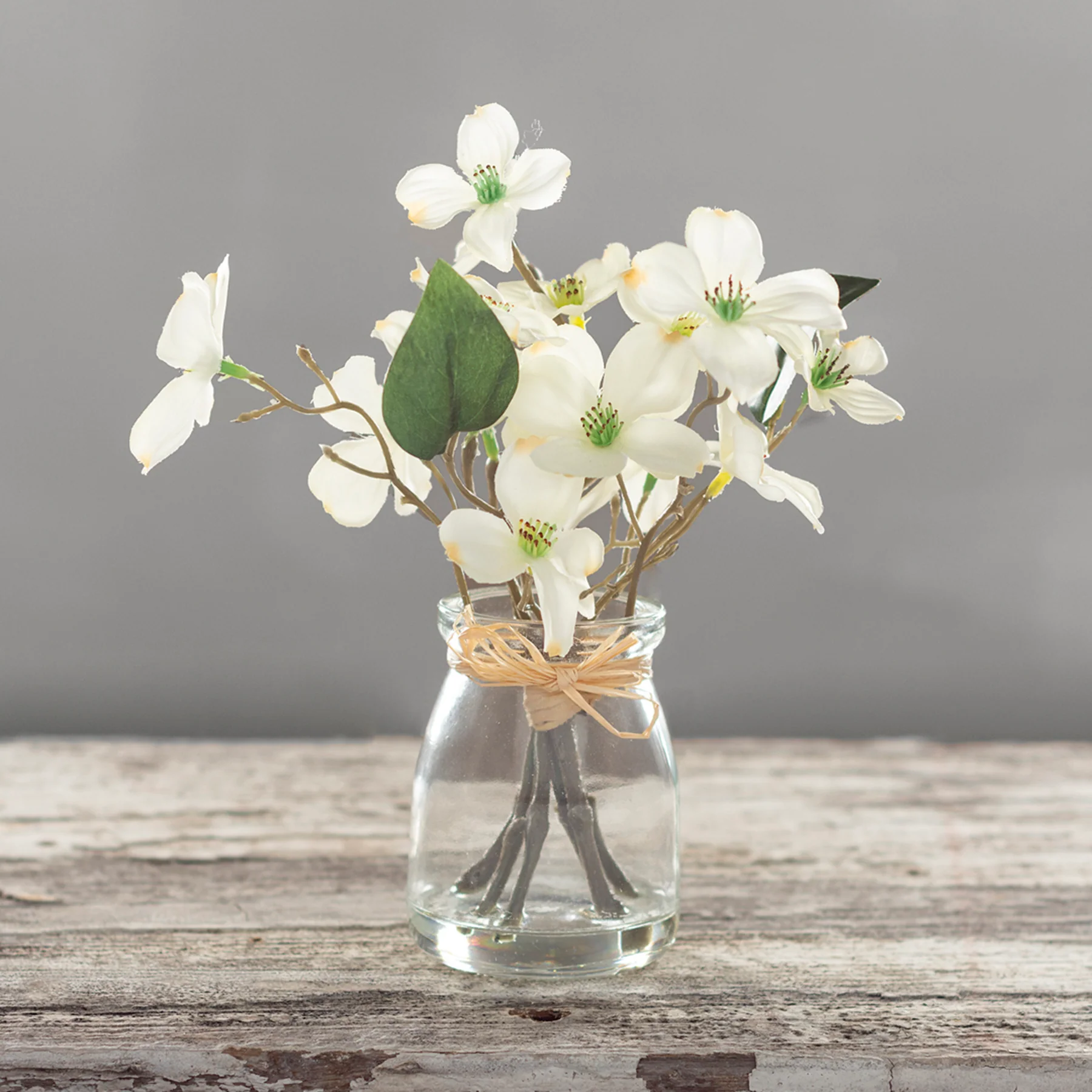 ๐ Dogwood Blossom Faux Flowers in Glass Vase