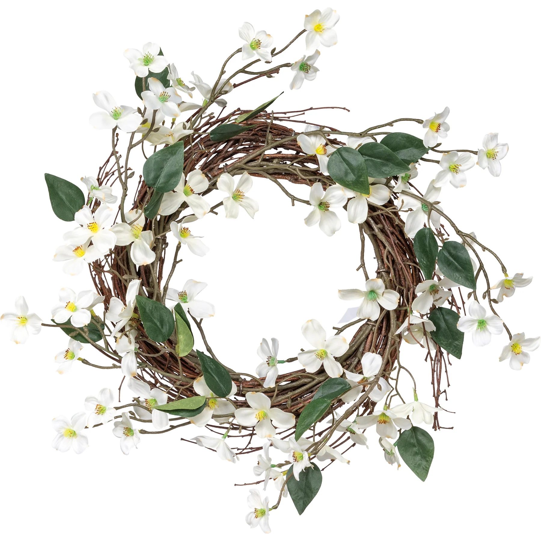 ๐ Dogwood Blossoms Faux 17" Twig and Floral Wreath
