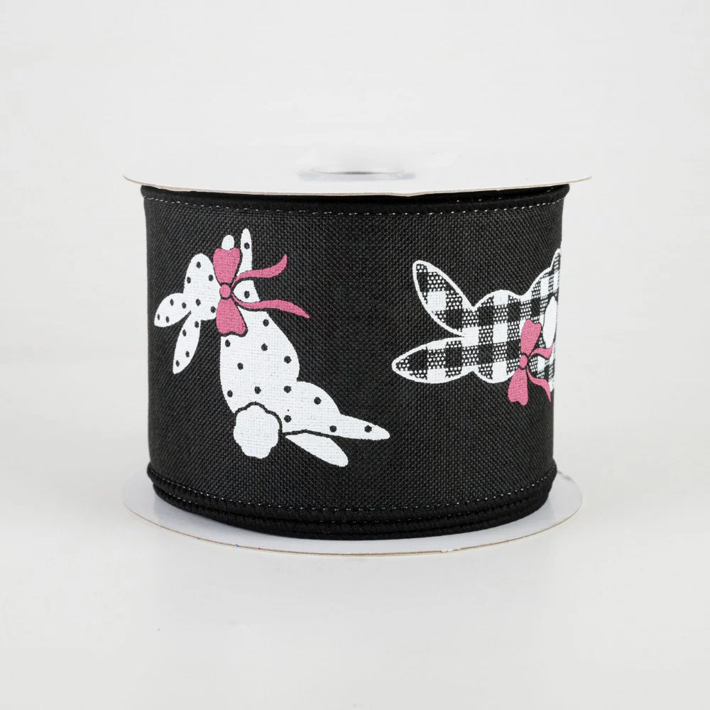 Dots and Plaid Black & White Bunny Ribbon 2.5" x 10 yards