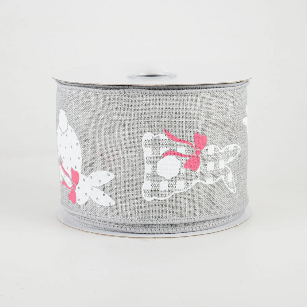Dots and Plaid Grey & White Bunny Ribbon 2.5" x 10 yards