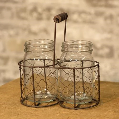 ๐ Double Glass Jars in Chicken Wire Carrier