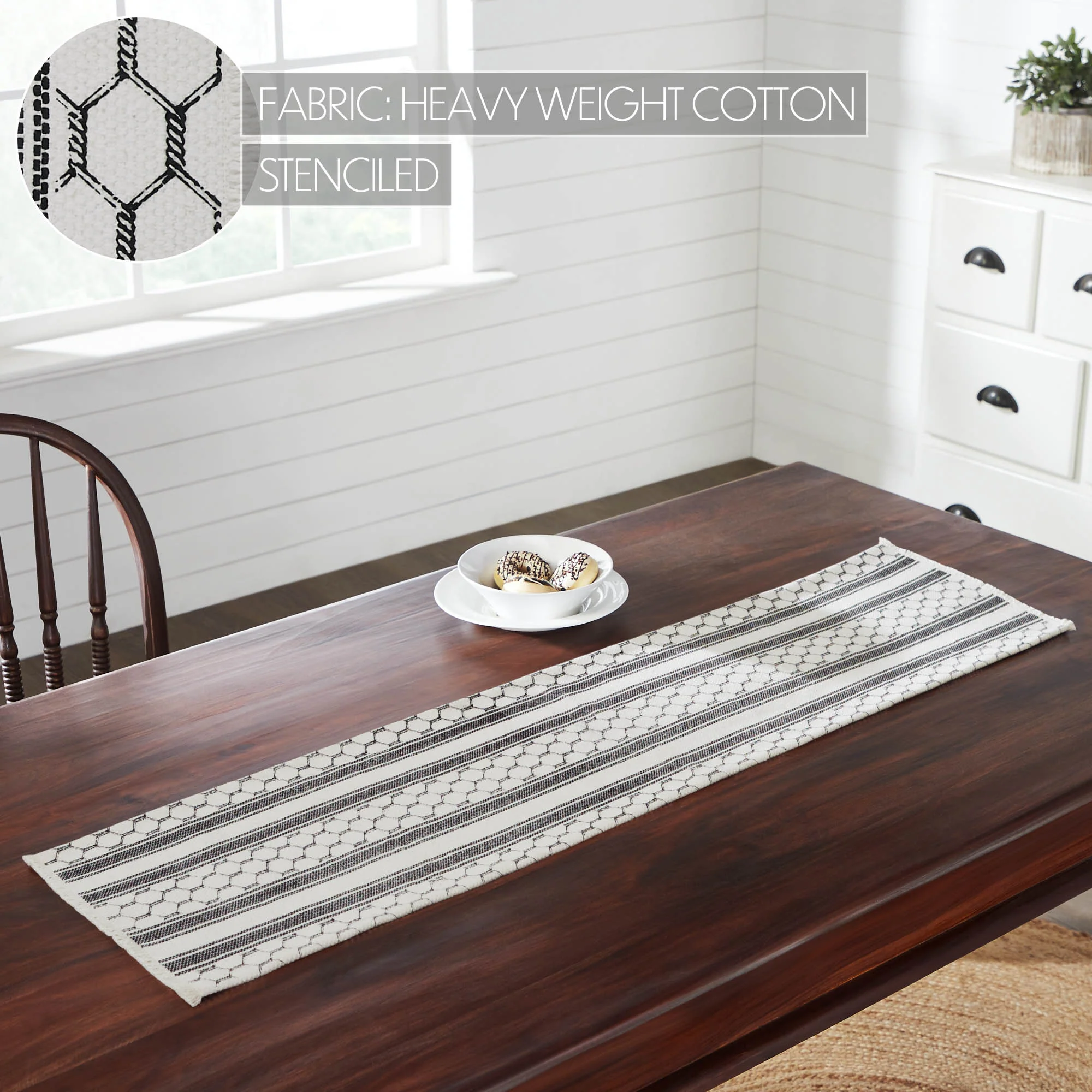 Down Home Chicken Wire and Stripes Patterned 60" Table Runner - Image 2