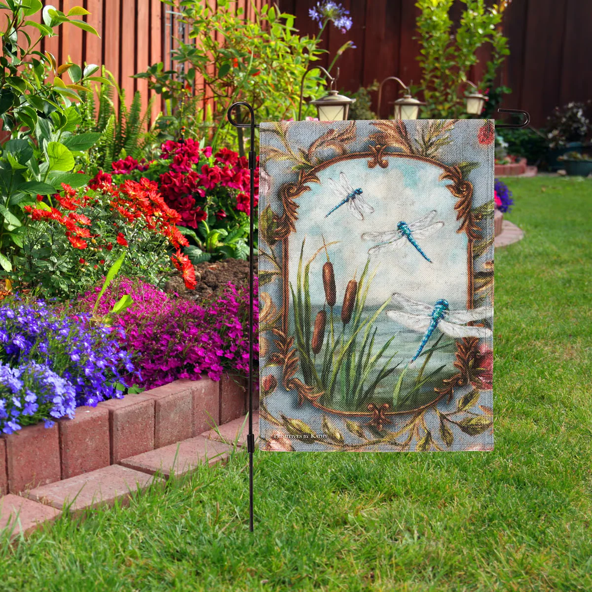 Dragonflies and Cattails Garden Flag - Image 2