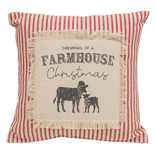Dreaming of a Farmhouse Christmas Red Ticking Stripe 10" Accent Pillow
