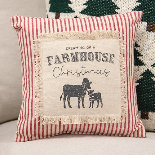 Dreaming of a Farmhouse Christmas Red Ticking Stripe 10" Accent Pillow - Image 2