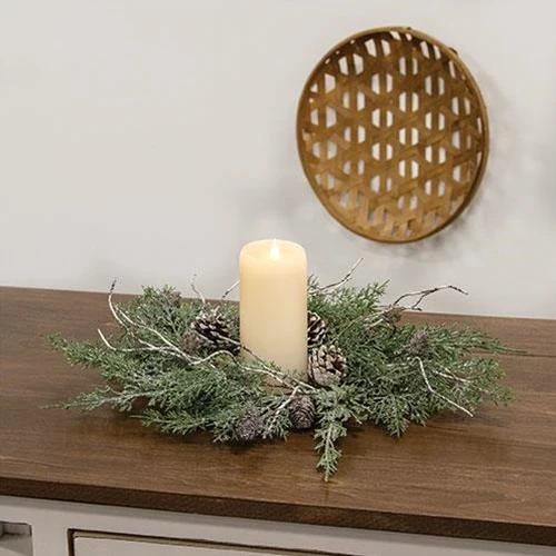 Durham Cedar Birch Pinecone 14" Faux Evergreen Ring - Image 2