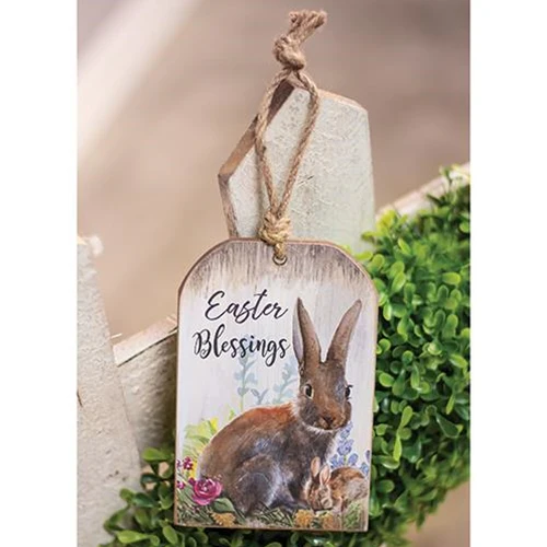 💙 Easter Blessings Bunny Wooden Tag Ornament - Image 2