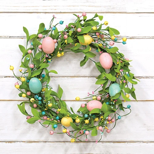 Easter Eggs & Herb Leaves 18" Faux Wreath