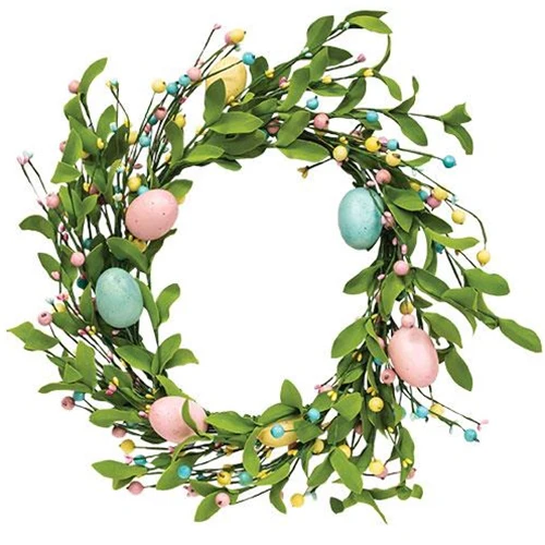 Easter Eggs & Herb Leaves 18" Faux Wreath - Image 2