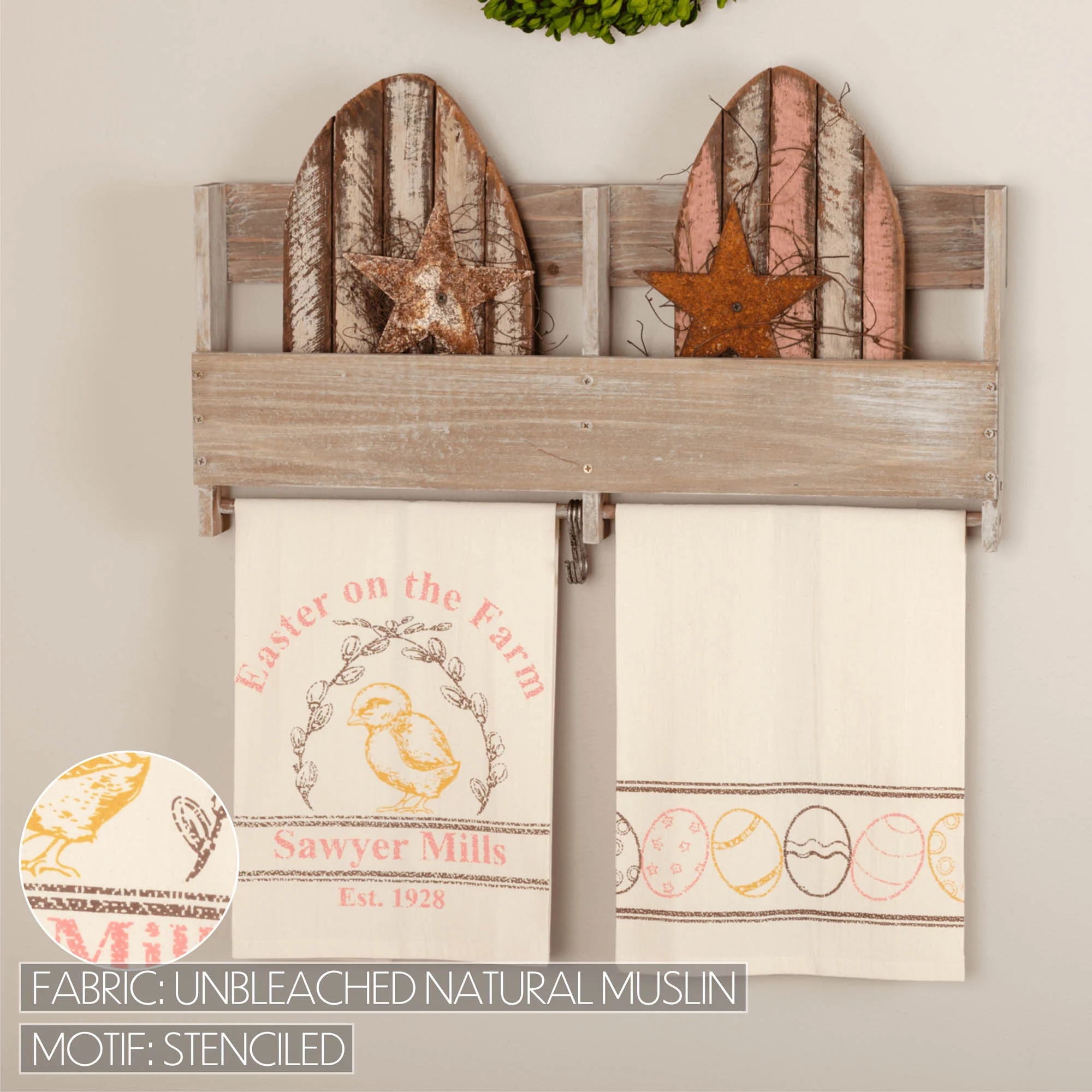 💙 Easter on the Farm Chick Unbleached Natural Muslin Tea Towel Set of 2 - Image 2