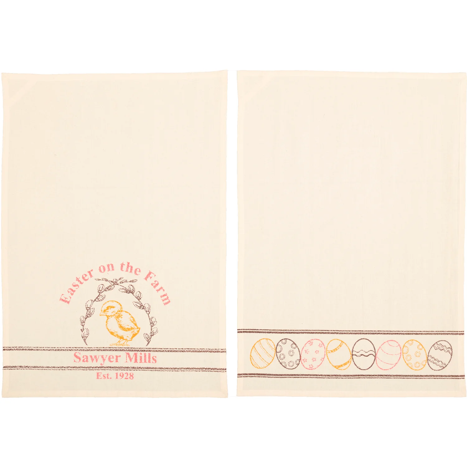 💙 Easter on the Farm Chick Unbleached Natural Muslin Tea Towel Set of 2 - Image 4