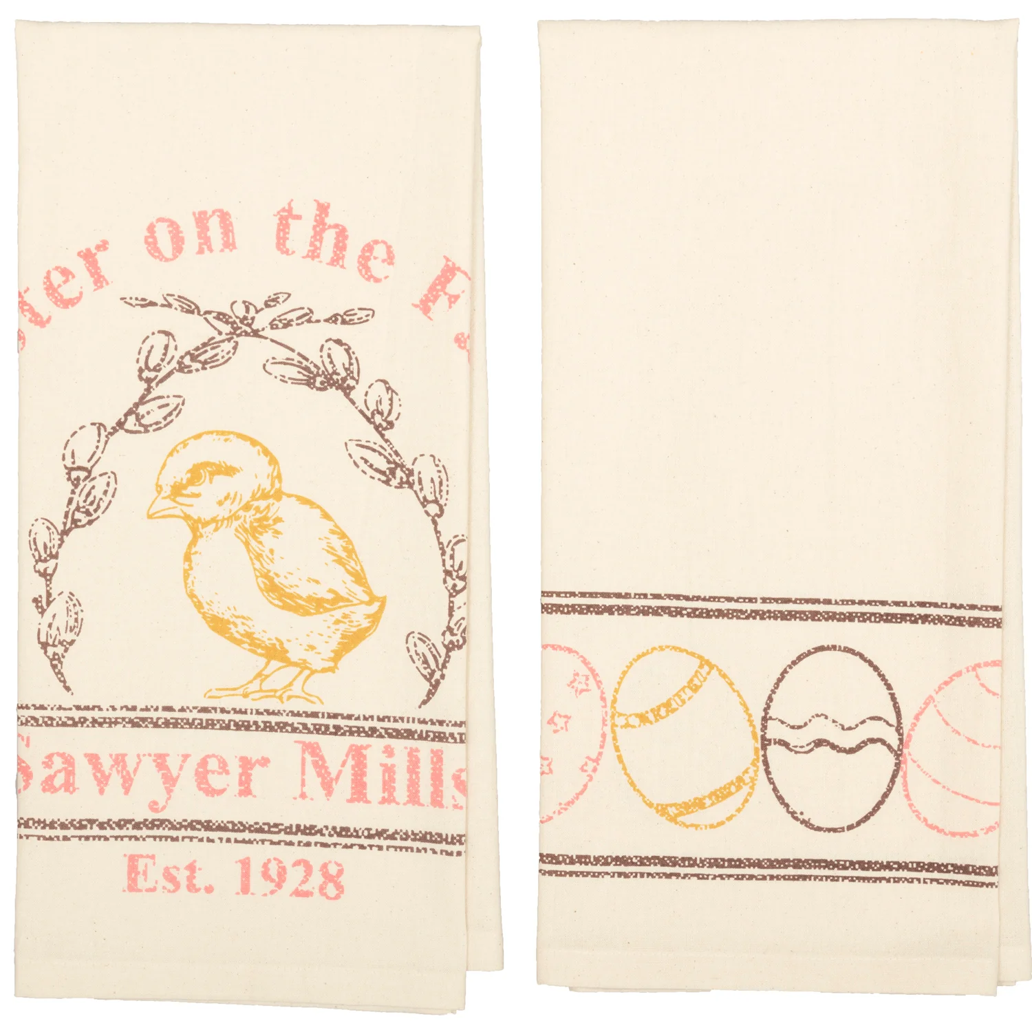 💙 Easter on the Farm Chick Unbleached Natural Muslin Tea Towel Set of 2 - Image 5