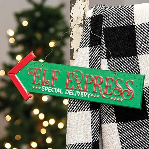 Elf Express 11" Metal Hanging Sign