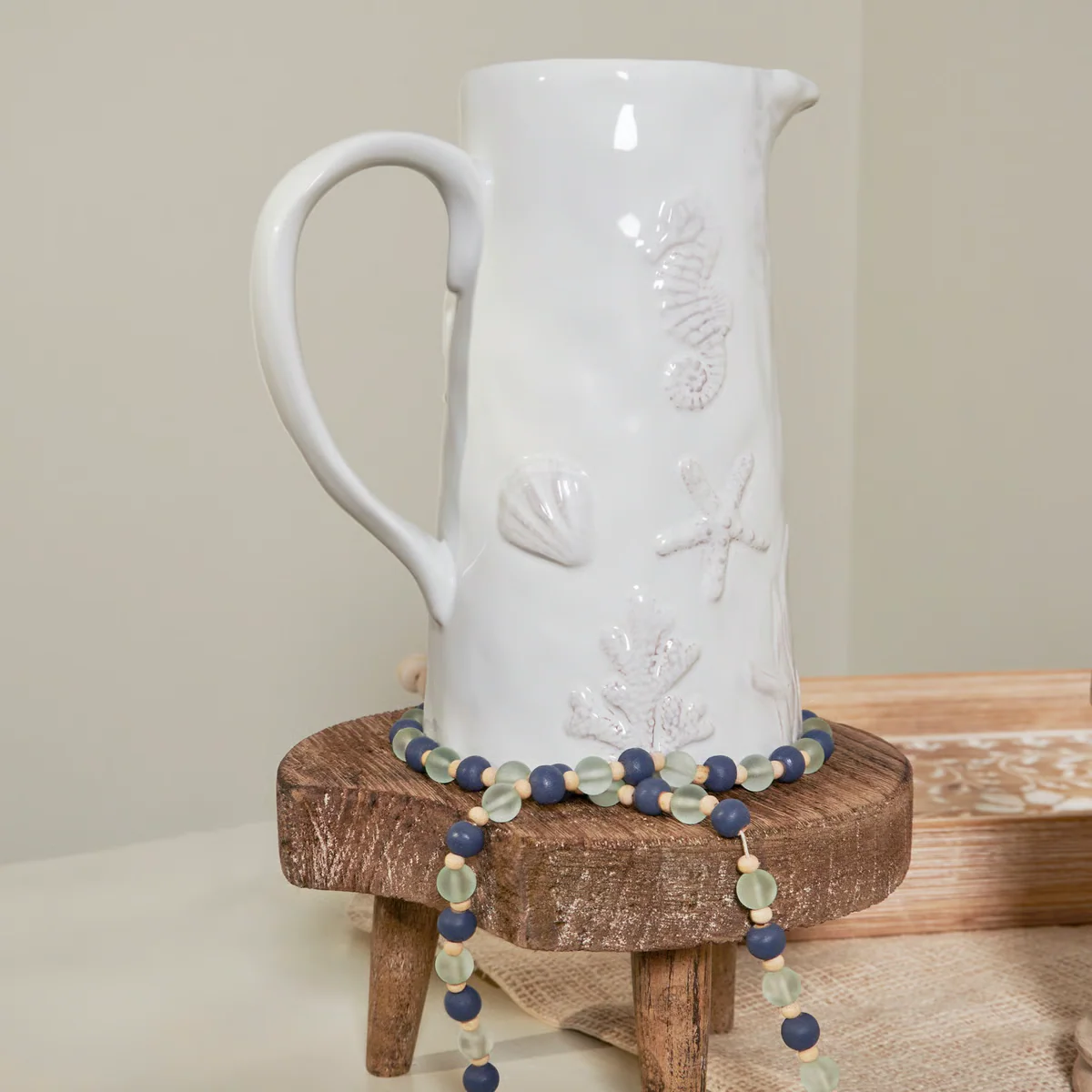 Embossed Beach Ceramic Pitcher - Image 2