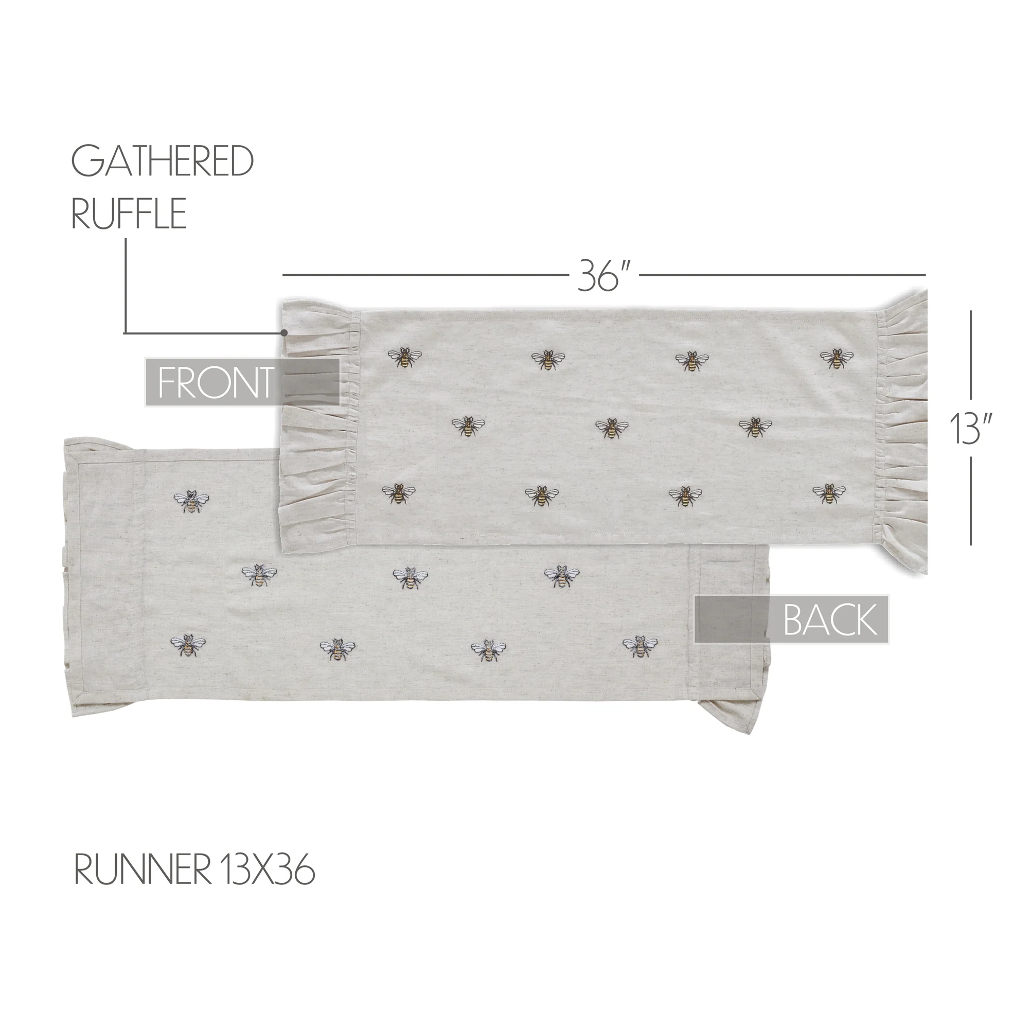 Embroidered Bee Table Runner 13'' x 36'' - Image 3