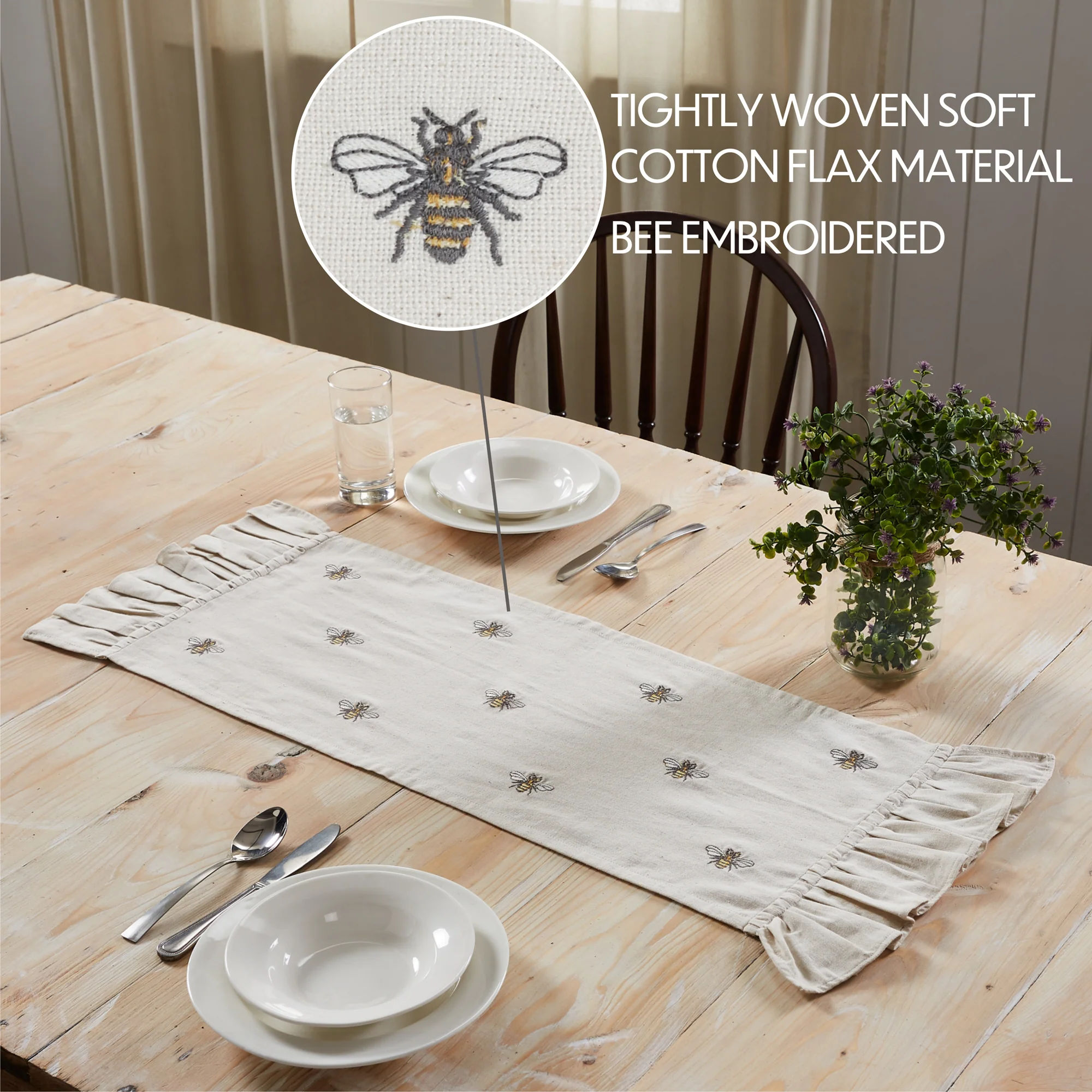 Embroidered Bee Table Runner 13'' x 36'' - Image 6
