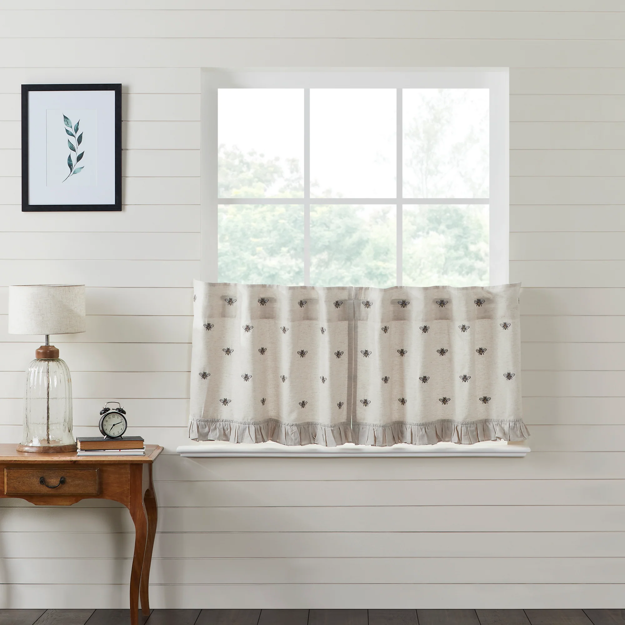 Embroidered Bee Tier Bistro Curtains Set of 2 24" x 36"