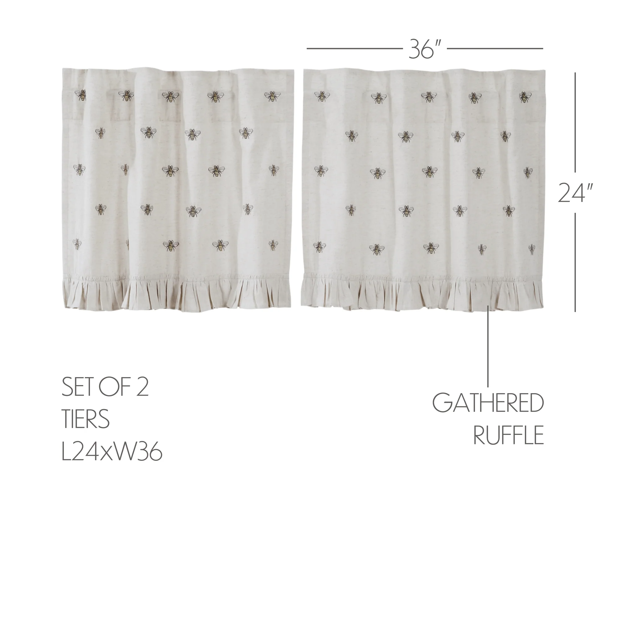 Embroidered Bee Tier Bistro Curtains Set of 2 24" x 36" - Image 4