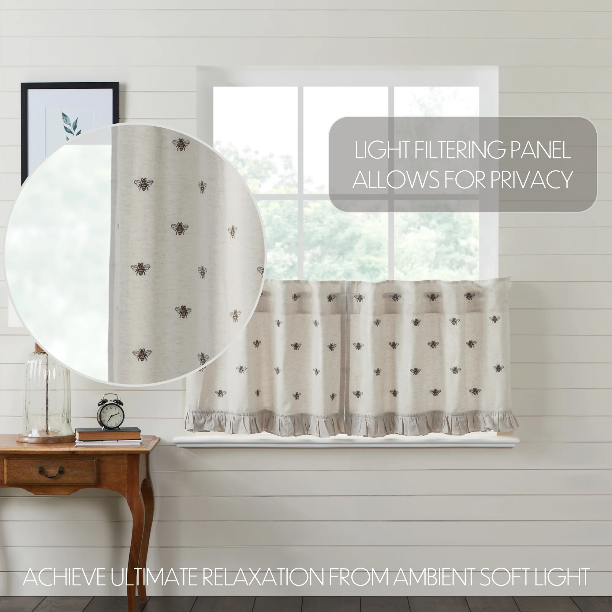 Embroidered Bee Tier Bistro Curtains Set of 2 24" x 36" - Image 6