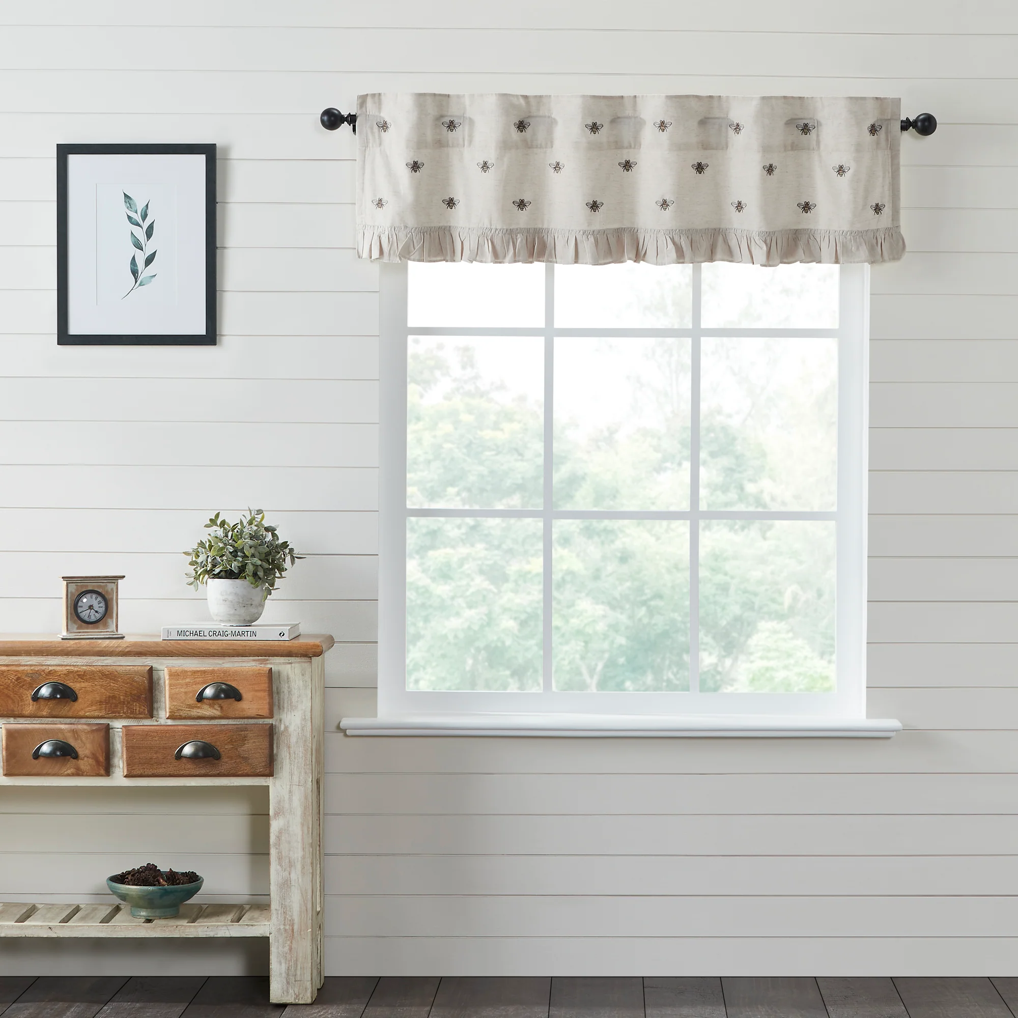 Embroidered Bee Valance 16" x 60"