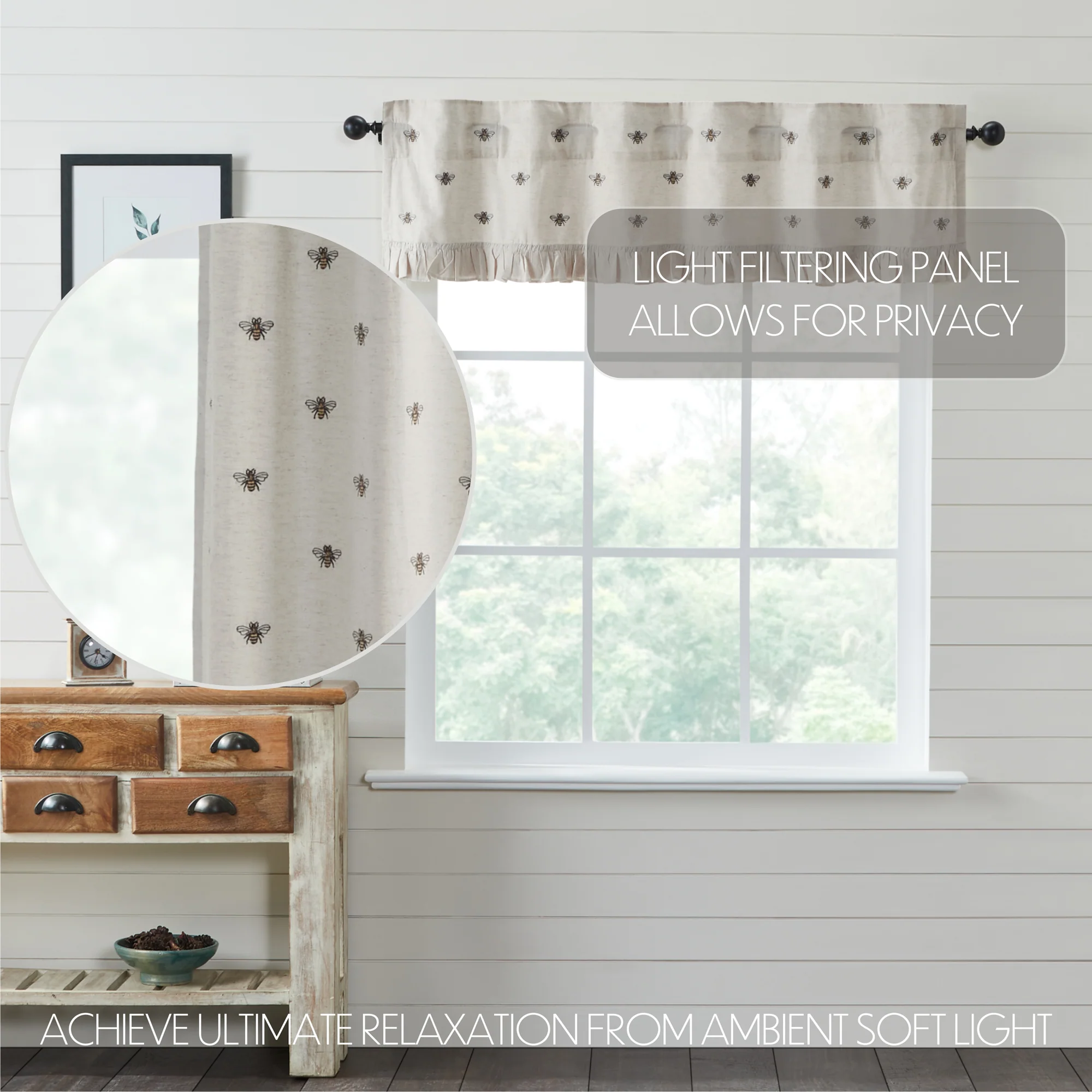 Embroidered Bee Valance 16" x 60" - Image 2