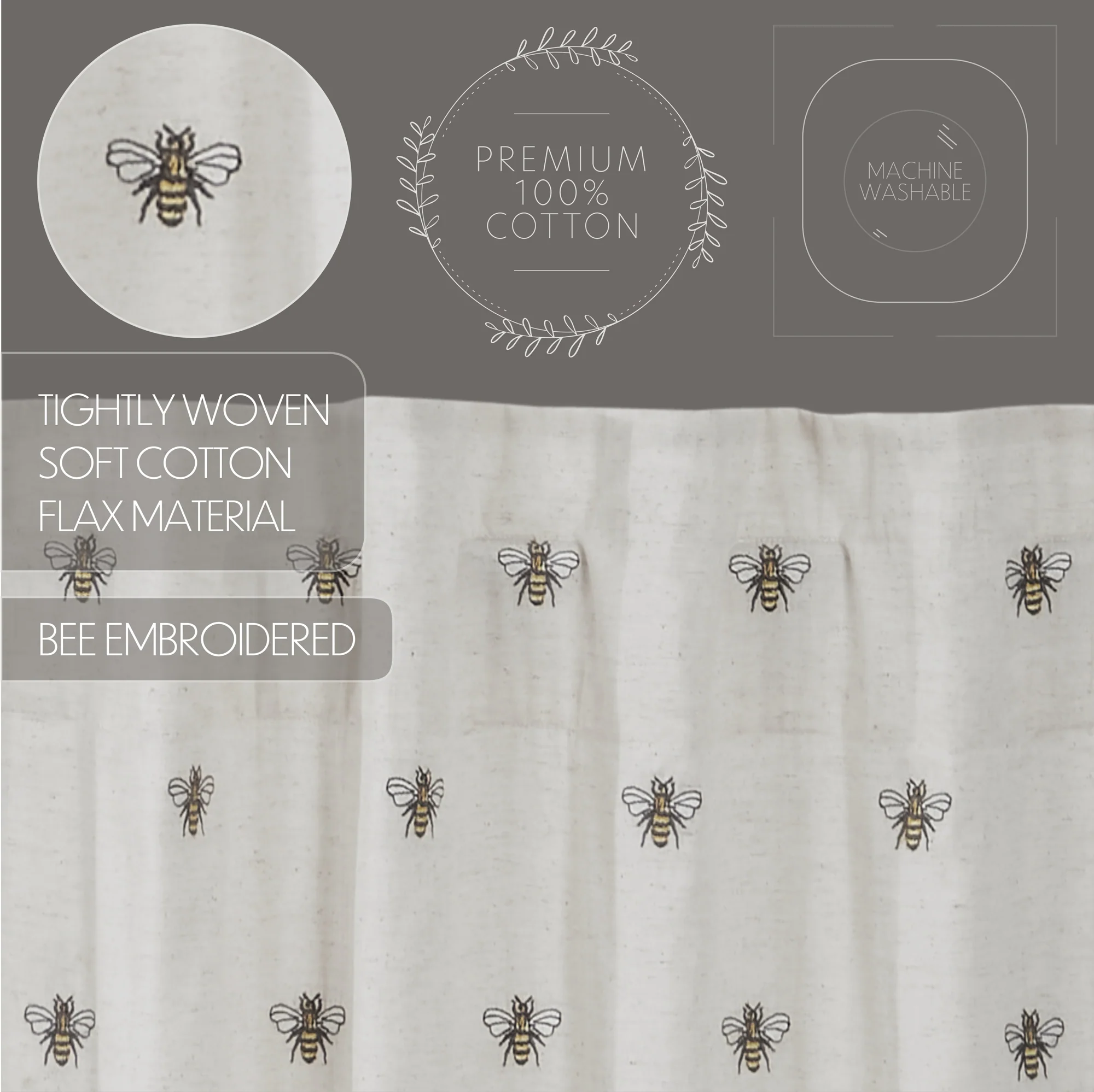 Embroidered Bee Valance 16" x 60" - Image 5