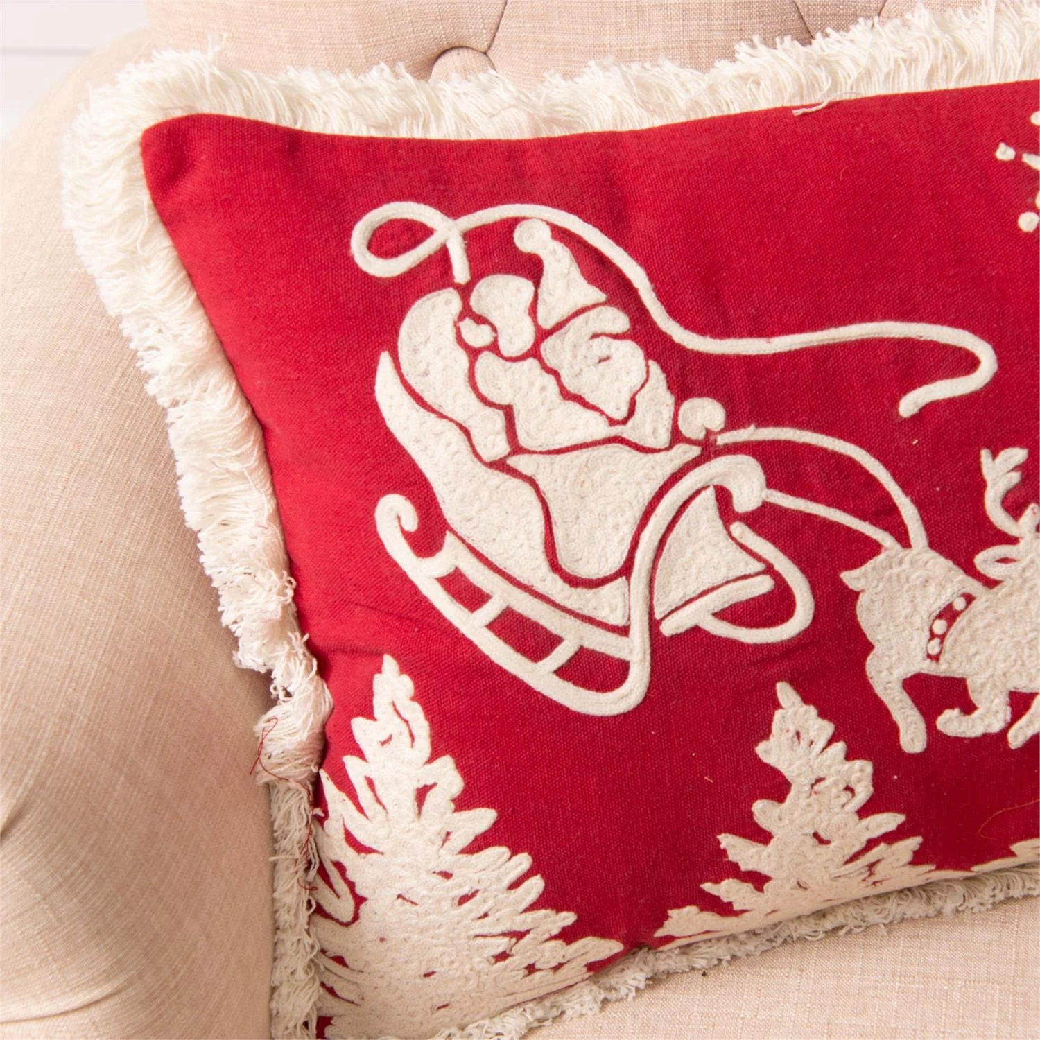 Embroidered Santa's Sleigh Lumbar Pillow - Image 2