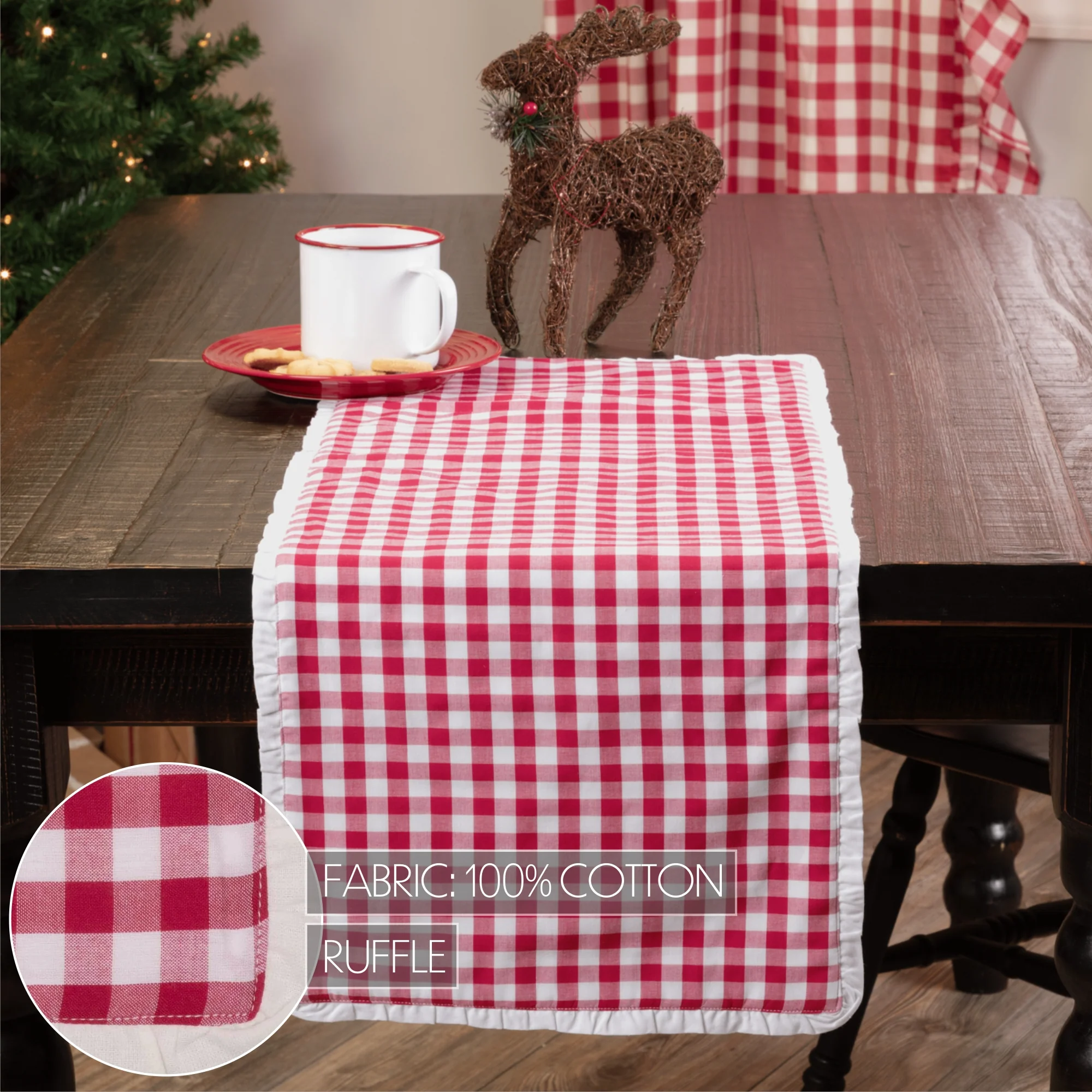 Emmie Red and White Check Table Runner 13" x 36" - Image 4