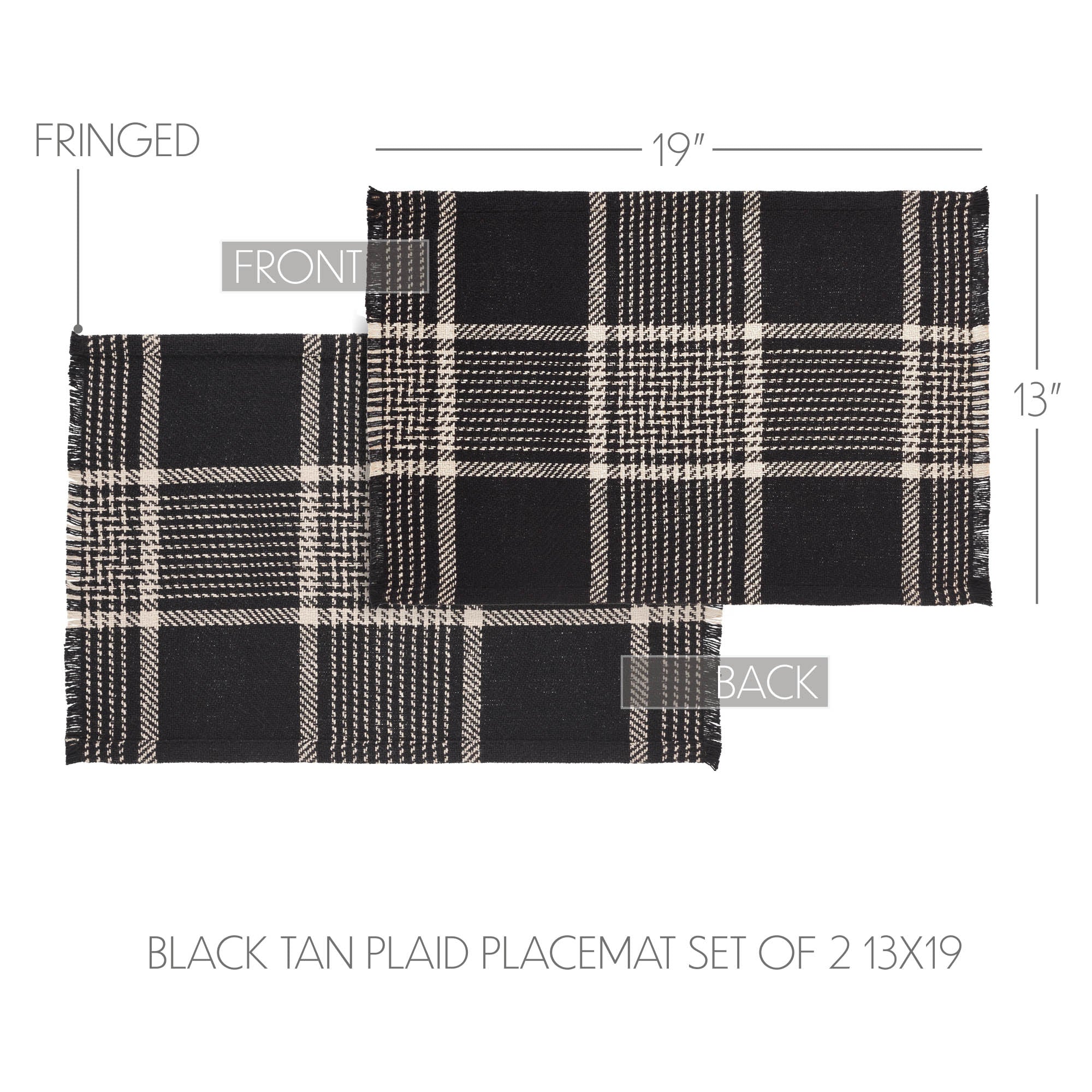 ๐ Eston Black Tan Plaid Placemat Set of 2 13x19 - Image 5