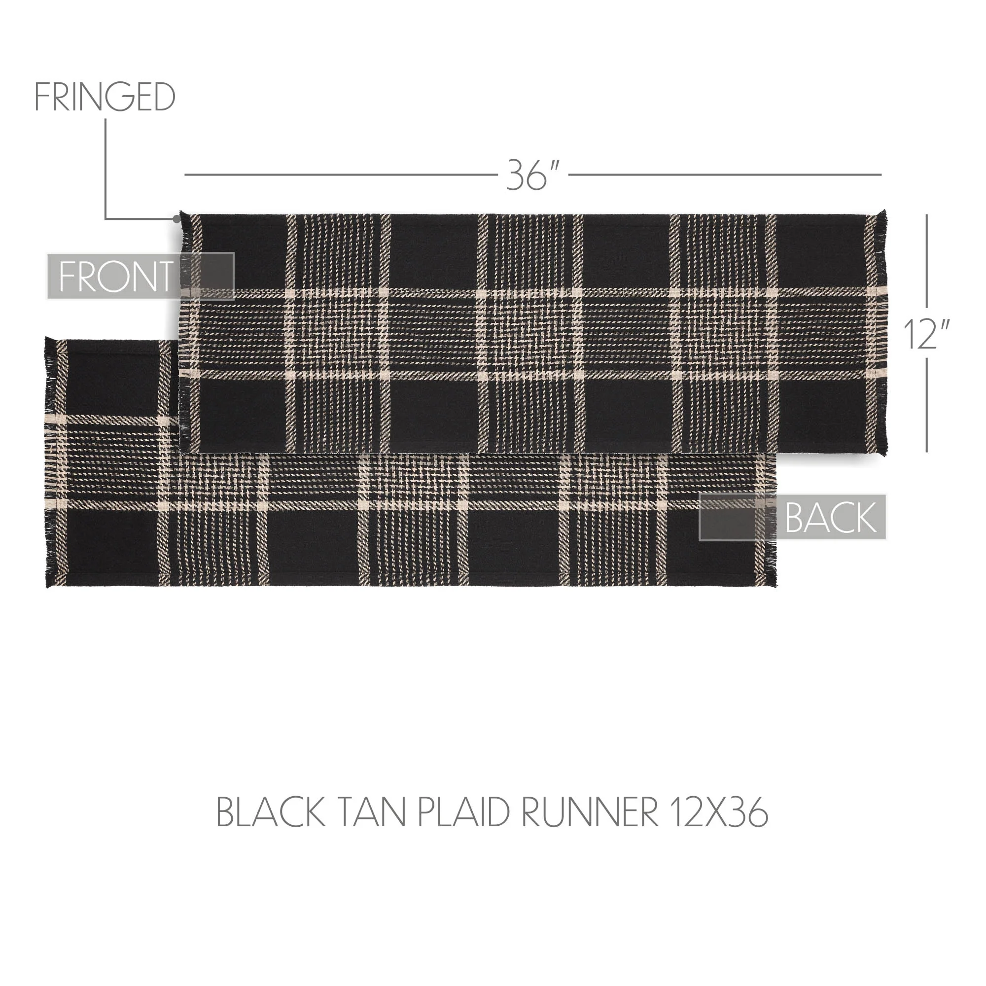 Eston Black Tan Plaid Runner 12" x 36" - Image 4