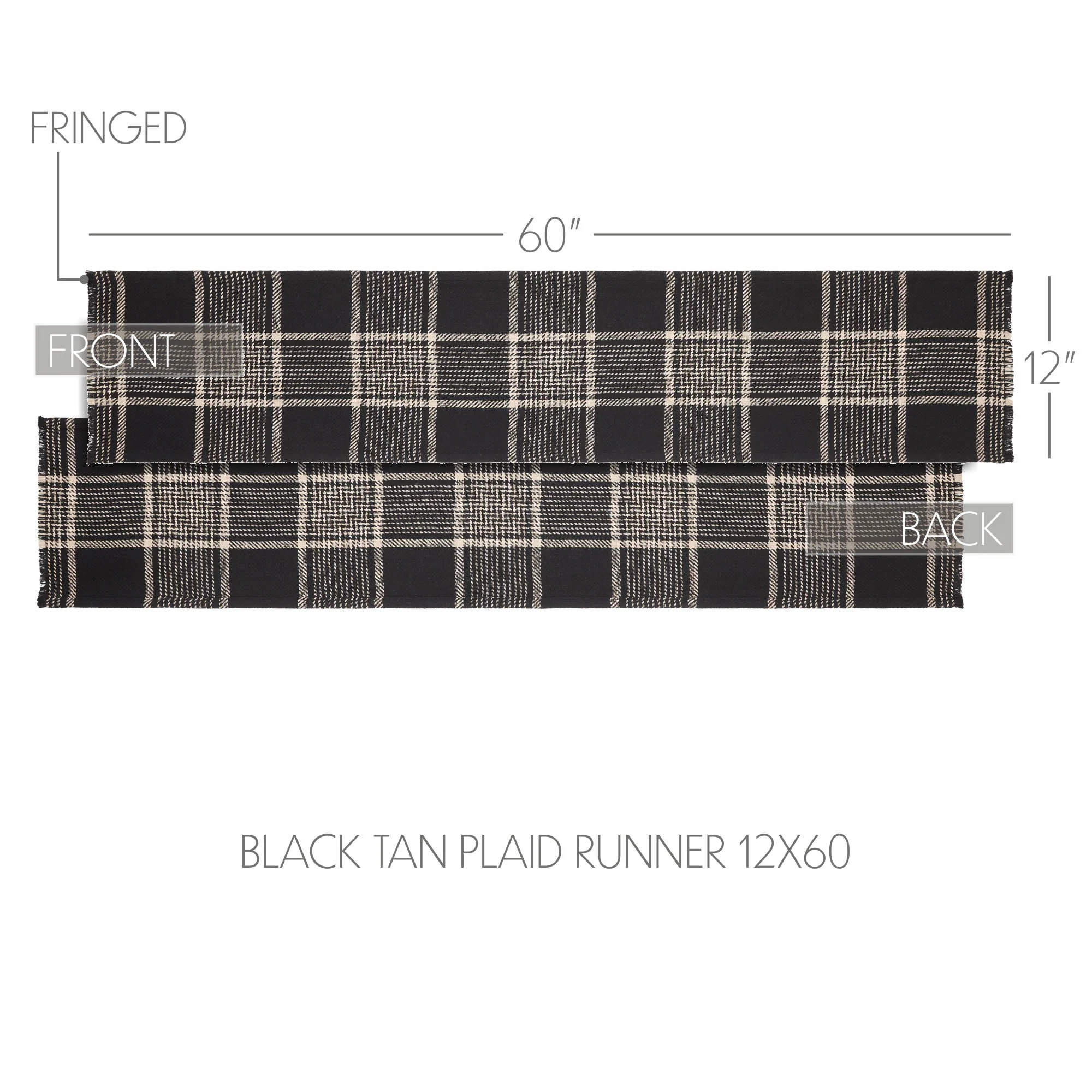Eston Black Tan Plaid Table Runner 12" x 60" - Image 4