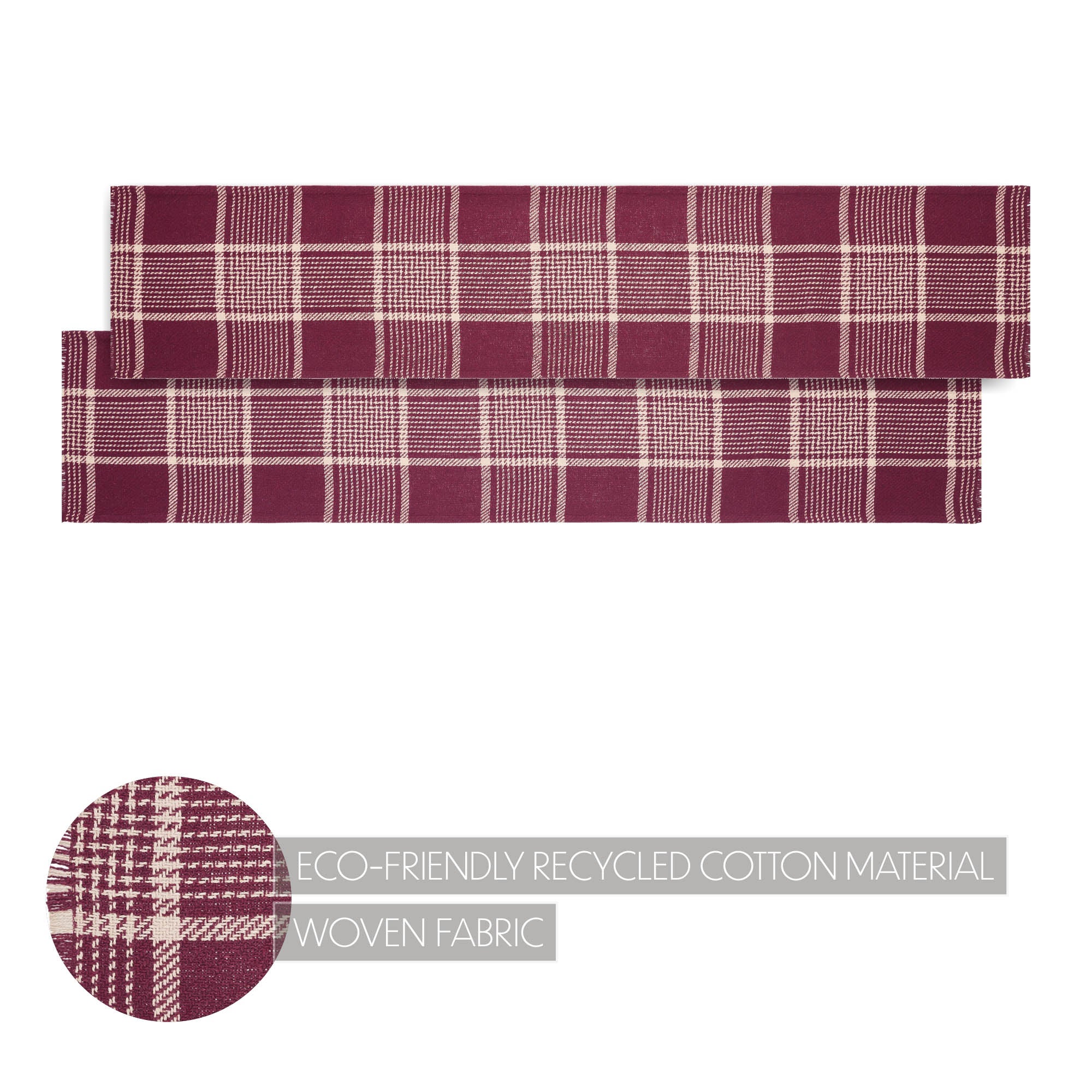 Eston Burgundy Tan Plaid 60" Table Runner - Image 2