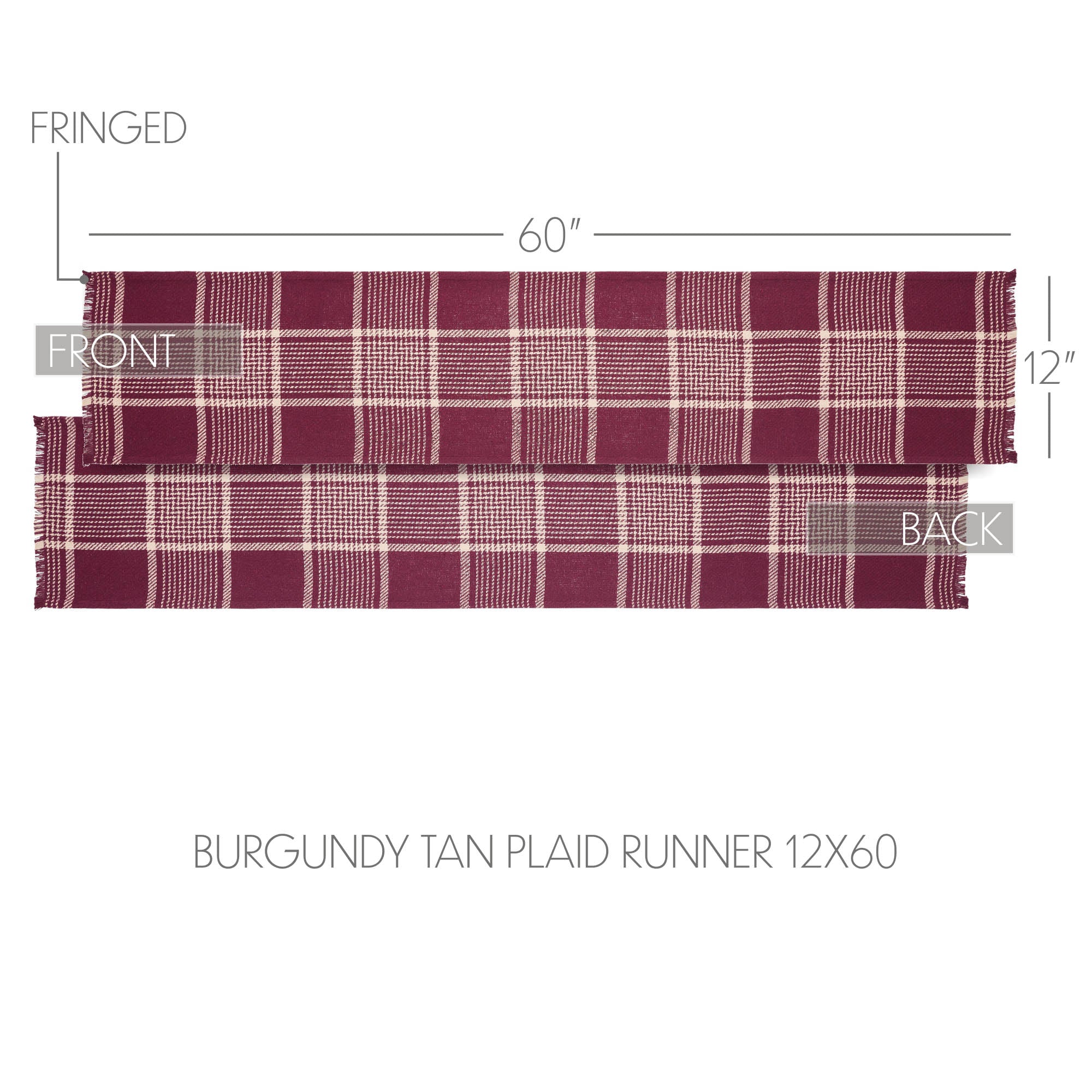 Eston Burgundy Tan Plaid 60" Table Runner - Image 4