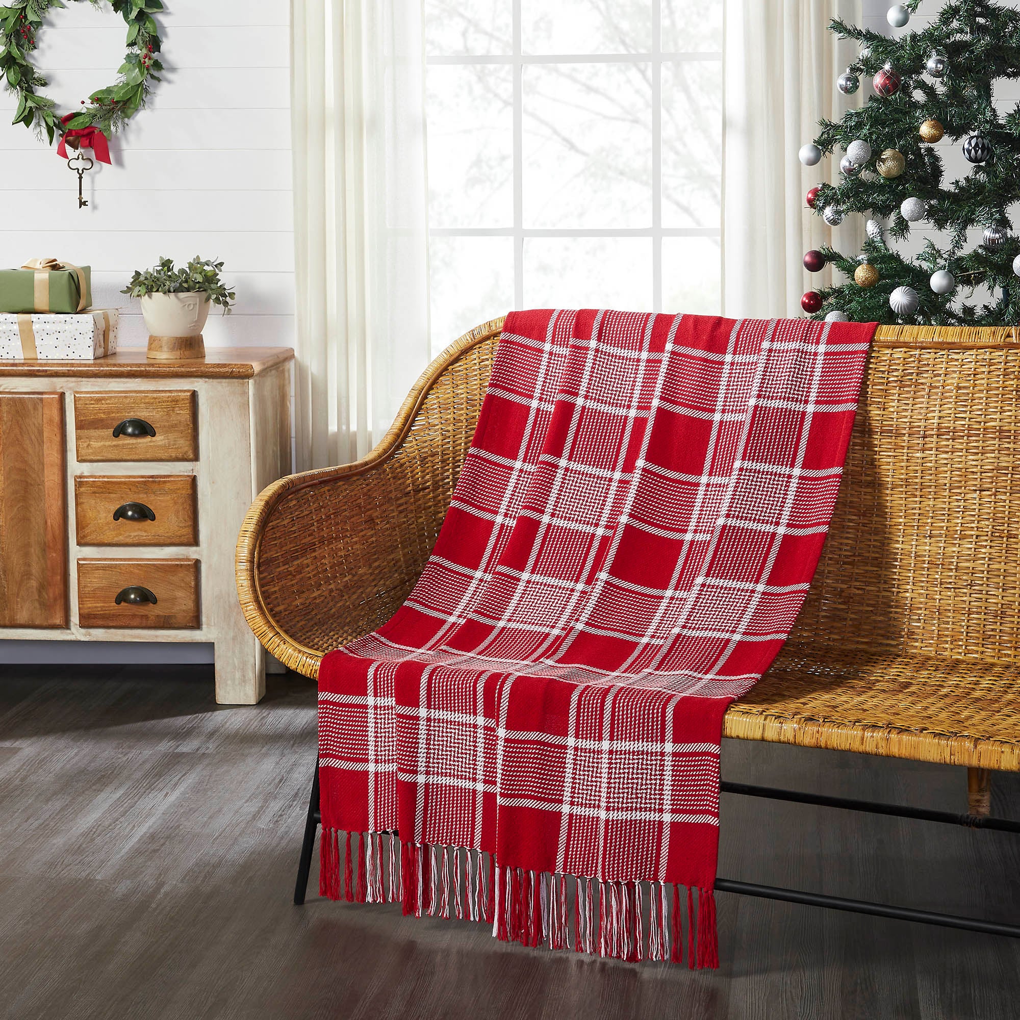 Eston Red White Plaid Woven Throw 50" x 60"