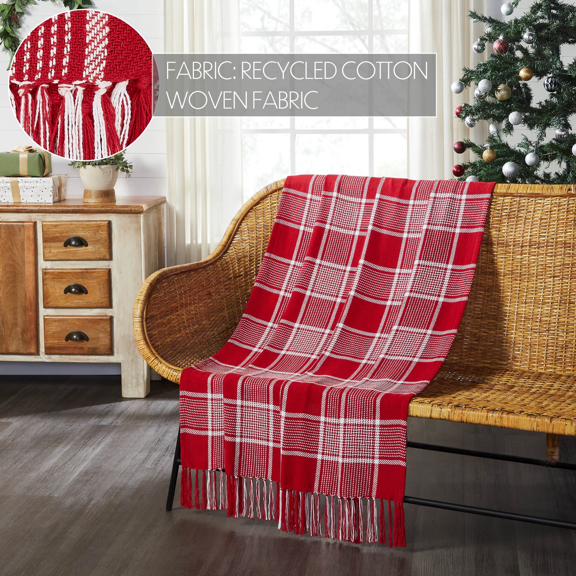 Eston Red White Plaid Woven Throw 50" x 60" - Image 2